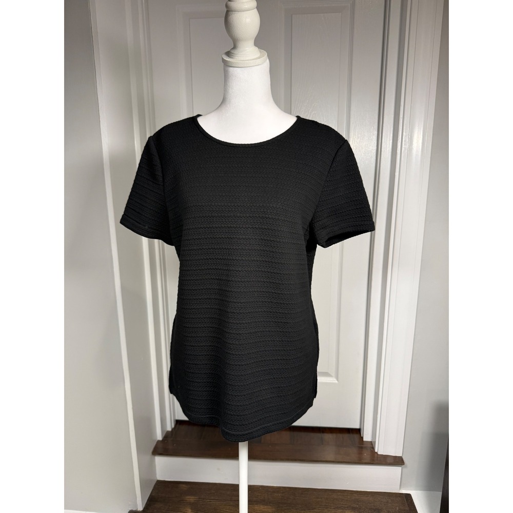 Ann Taylor Black Textured Knit Short Sleeve Top Size L NWT 21127120